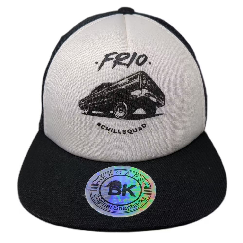 BK Caps Black White Trucker Hat One Size Foam Adjustable Mesh Frio Car Graphic